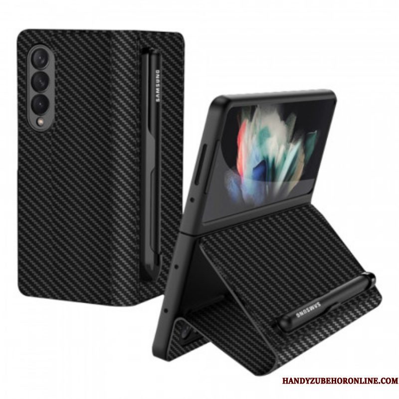 Bescherming Hoesje voor Samsung Galaxy Z Fold 3 5G Folio-hoesje Stylushouder Van Koolstofvezel