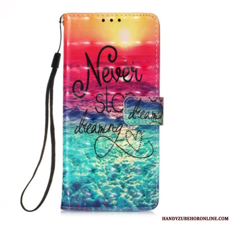 Flip Case voor Samsung Galaxy A54 5G Met Ketting Stop Nooit Met Dromen Strappy