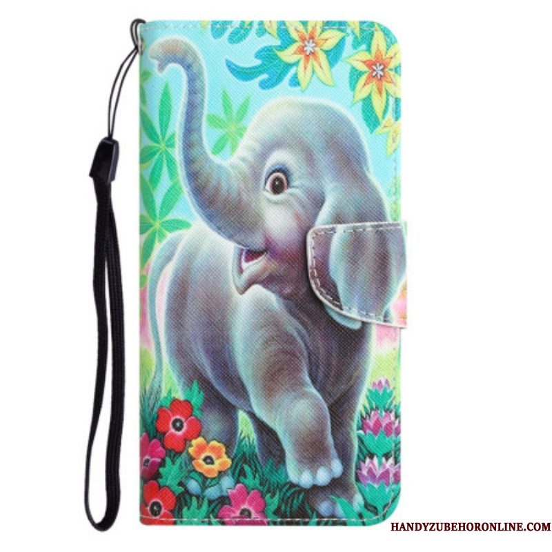 Flip Case voor Samsung Galaxy A54 5G Met Ketting Vrolijke Olifant Met Lanyard