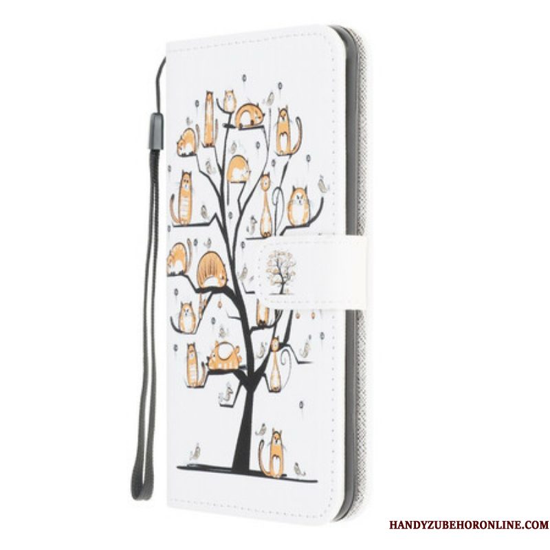 Flip Case voor Samsung Galaxy M12 / A12 Met Ketting Funky Cats Met Riem