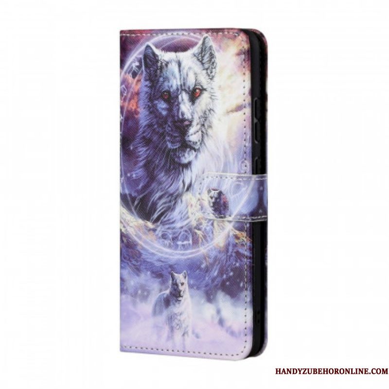 Flip Case voor Samsung Galaxy M23 5G Met Ketting Lanyard Wolf