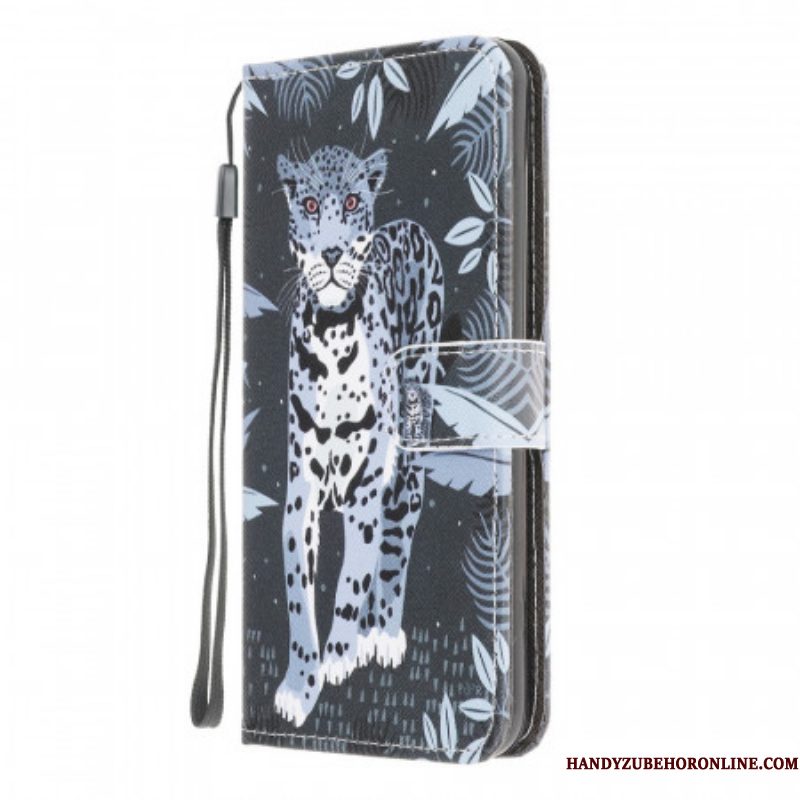 Flip Case voor Samsung Galaxy M32 Met Ketting Luipaard Met Bandjes