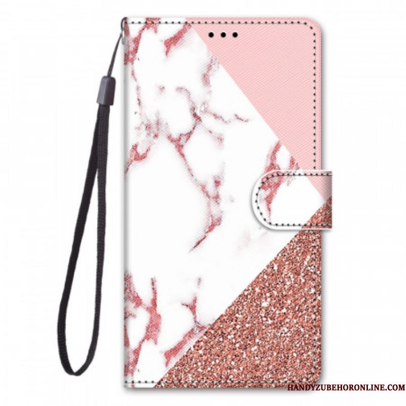 Flip Case voor Samsung Galaxy M53 5G Marmer En Glitterdriehoek