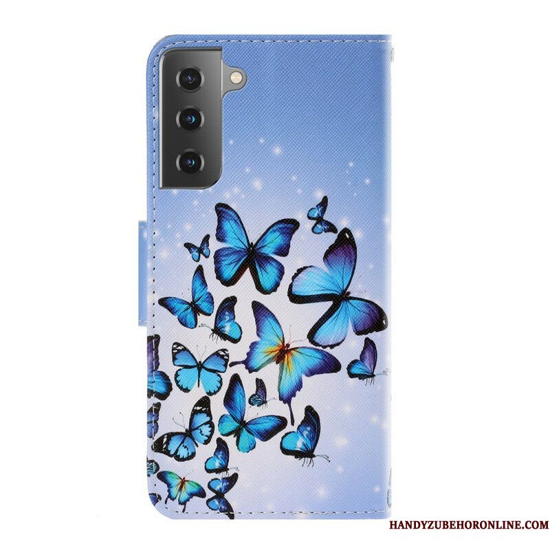 Flip Case voor Samsung Galaxy S21 5G Met Ketting Vlinderbandvariaties