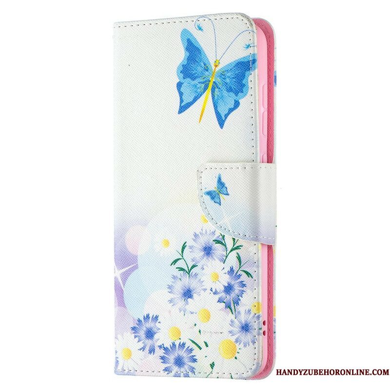 Flip Case voor Samsung Galaxy S21 FE Geschilderde Vlinders En Bloemen