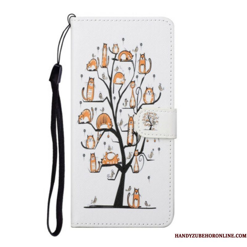 Flip Case voor Samsung Galaxy S21 FE Met Ketting Funky Cats Met Riem