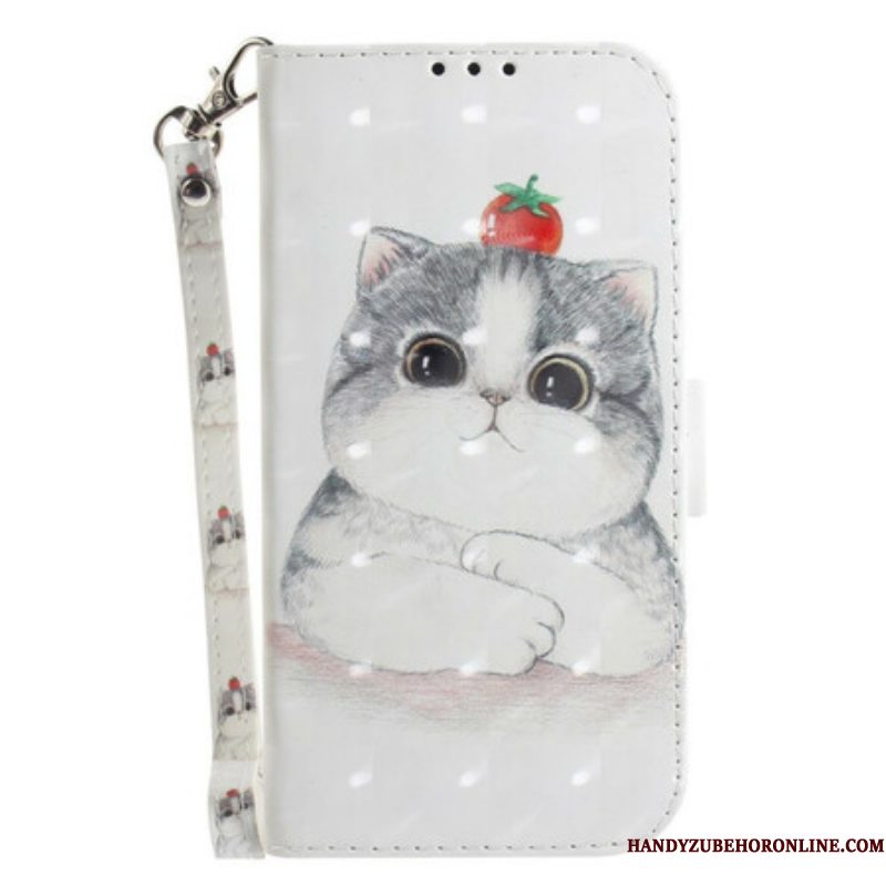 Flip Case voor Samsung Galaxy S21 FE Met Ketting Tomaat Op De Kat Met Een Riempje