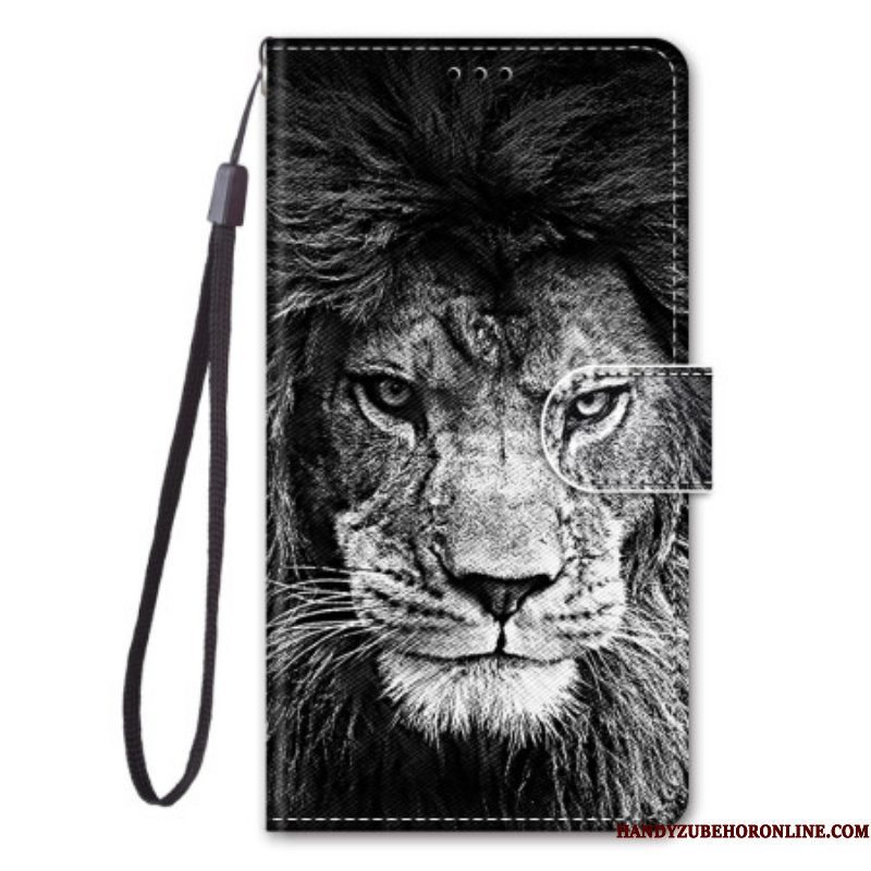 Flip Case voor Sony Xperia 5 IV Met Ketting Lanyard Leeuw