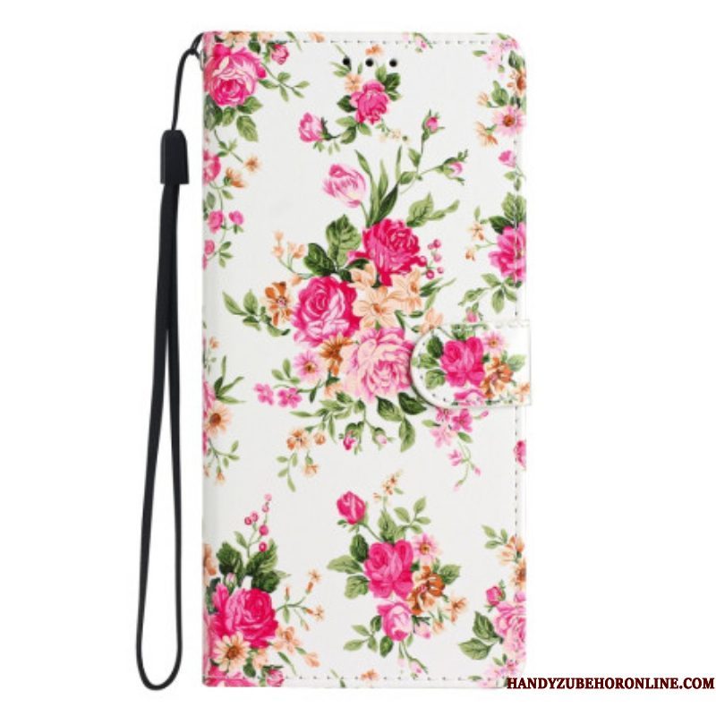 Flip Case voor Xiaomi 12 Lite Met Ketting Riem Liberty Bloemen