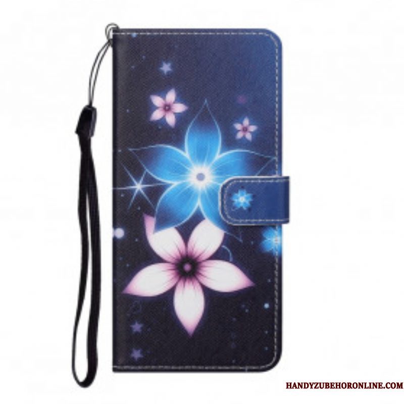 Flip Case voor Xiaomi Redmi Note 10 Pro Met Ketting Maanband Bloemen