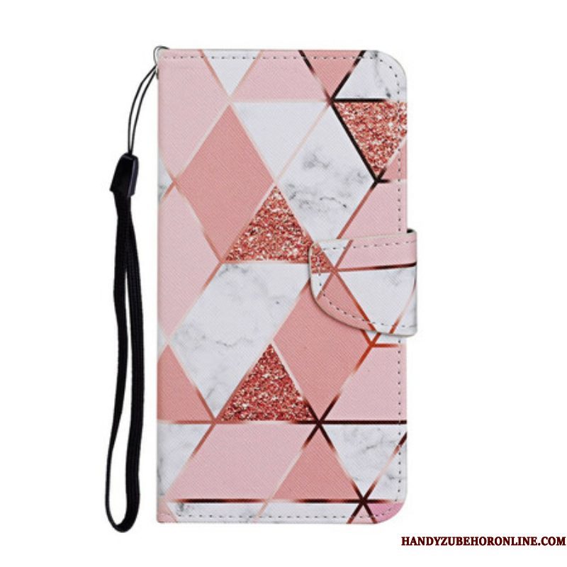 Flip Case voor iPhone 13 Pro Marmer En Pailletten Met Riem