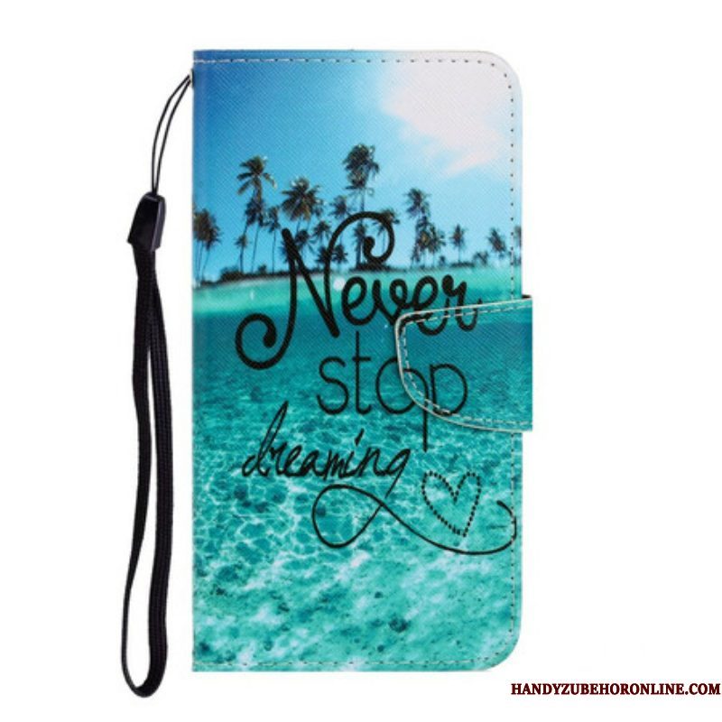 Flip Case voor iPhone 13 Pro Met Ketting Stop Nooit Met Dromen In Marineblauwe Bandjes