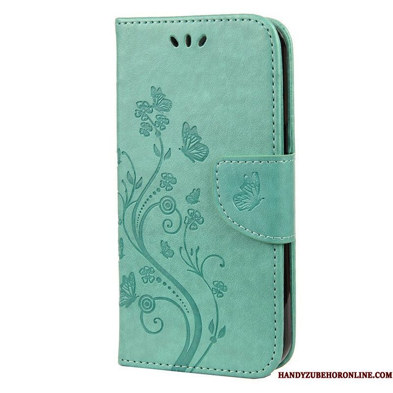 Flip Case voor iPhone 13 Pro Met Ketting Strakke Bloemen