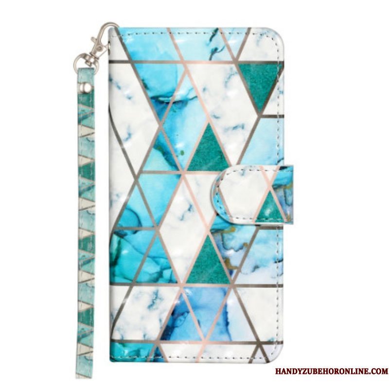 Flip Case voor iPhone 15 Plus Met Ketting 3d Marmer Met Bandje