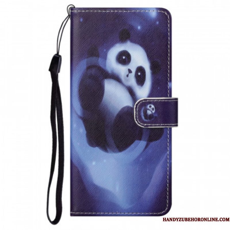 Folio-hoesje voor Moto G71 5G Met Ketting Panda Space Met Sleutelkoord