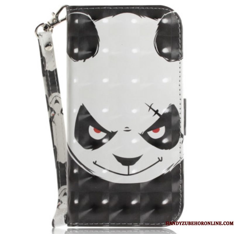 Folio-hoesje voor Moto G73 5G Met Ketting Boze Panda Met Lanyard