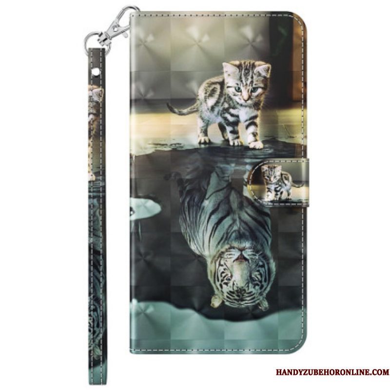 Folio-hoesje voor Moto G73 5G Met Ketting Strappy Kitten Droom