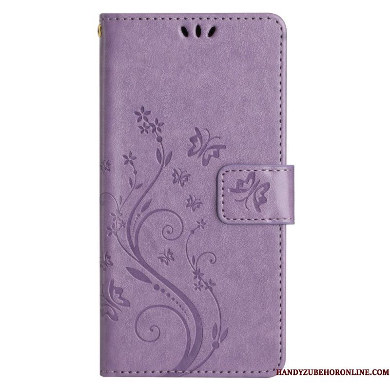 Folio-hoesje voor Samsung Galaxy A14 / A14 5G Met Ketting Bloemen String Kat