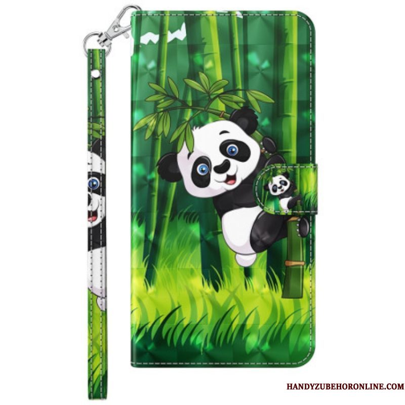 Folio-hoesje voor Samsung Galaxy A14 / A14 5G Panda Love Met Sleutelkoord