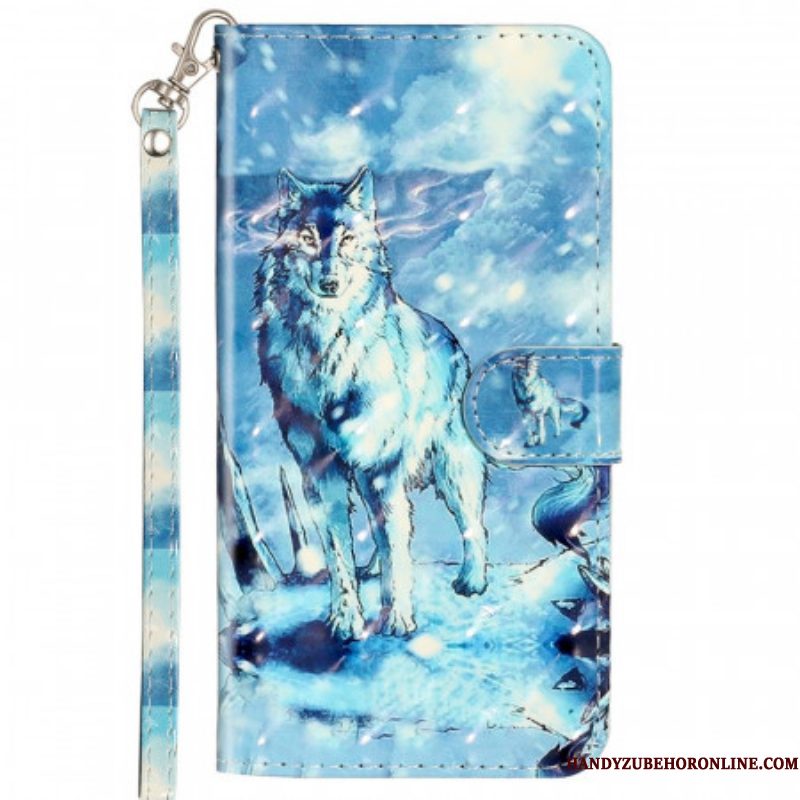 Folio-hoesje voor Samsung Galaxy A53 5G Met Ketting Lanyard Wolf