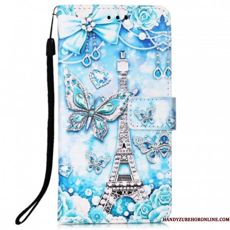 Folio-hoesje voor Samsung Galaxy A53 5G Met Ketting Vlinderriem Van De Eiffeltoren