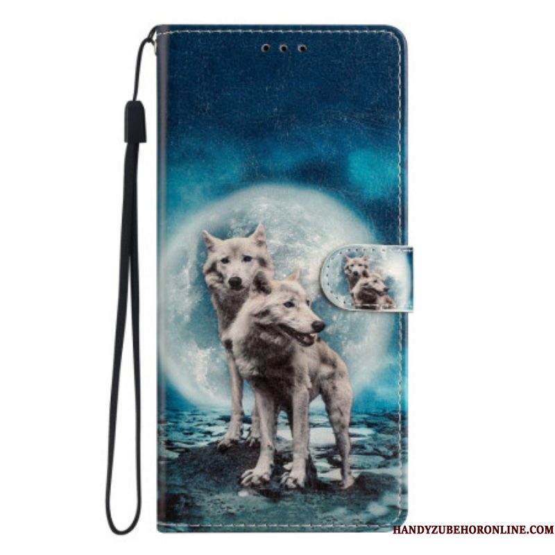 Folio-hoesje voor Samsung Galaxy A53 5G Moonlight Wolven Met Lanyard