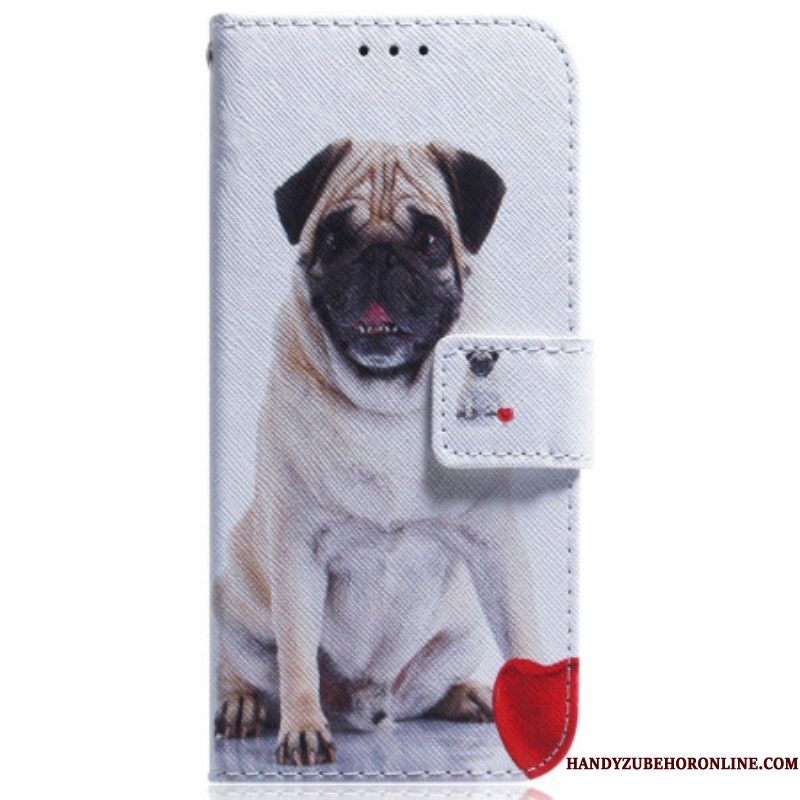 Folio-hoesje voor Samsung Galaxy A54 5G Met Ketting Grappige Mopshond Met Riem