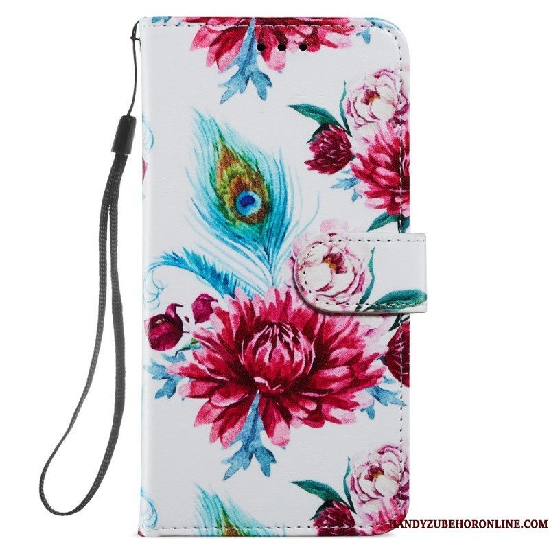 Folio-hoesje voor Samsung Galaxy A54 5G Met Ketting Strakke Bloemen