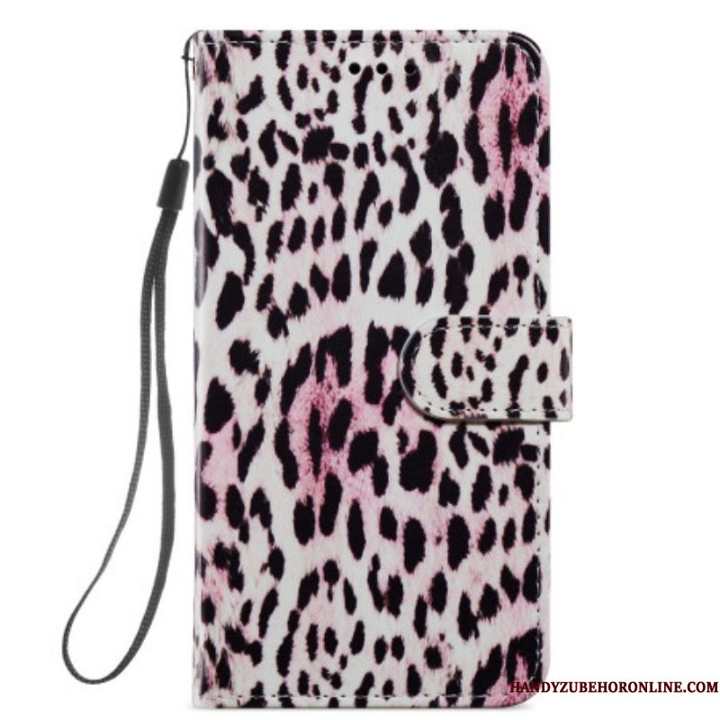 Folio-hoesje voor Samsung Galaxy A54 5G Met Ketting Strappy Leopard-stijl