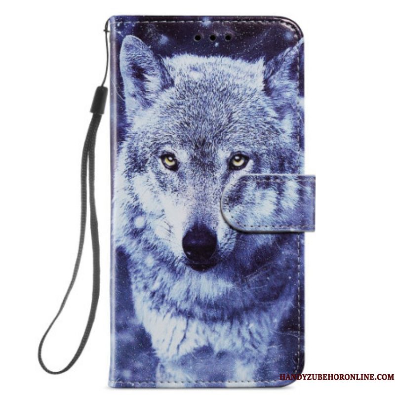 Folio-hoesje voor Samsung Galaxy A54 5G Met Ketting Tedere Wolf Met Riem