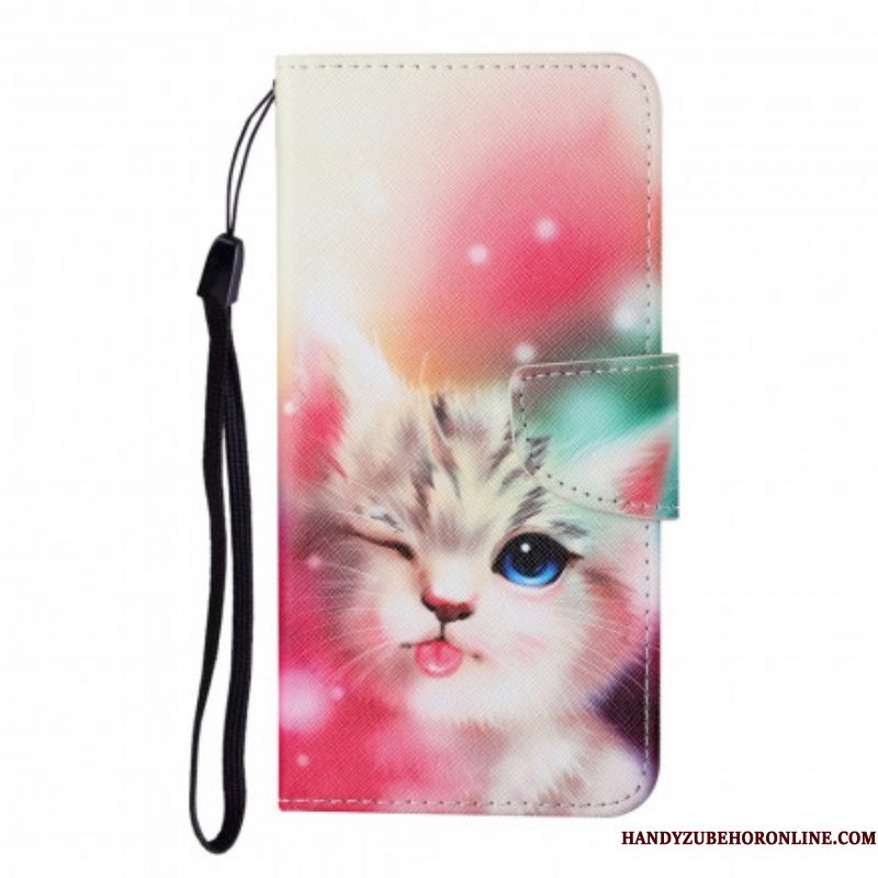 Folio-hoesje voor Samsung Galaxy M12 / A12 Kattenverhalen Met Lanyard