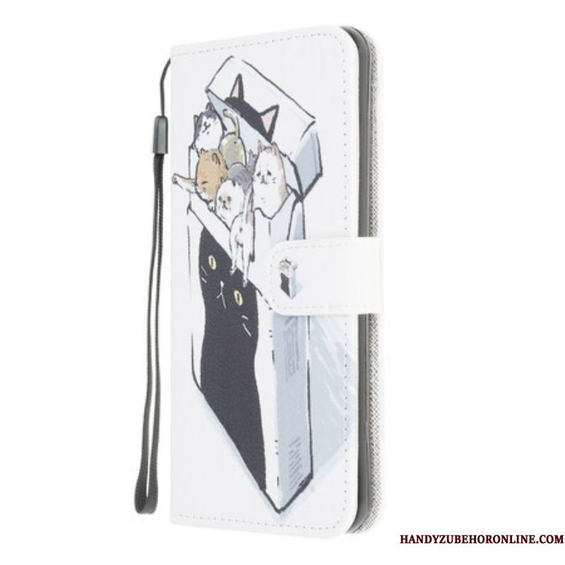 Folio-hoesje voor Samsung Galaxy M12 / A12 Met Ketting Levering Katten Met Strings