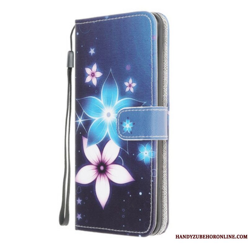 Folio-hoesje voor Samsung Galaxy M12 / A12 Met Ketting Maanband Bloemen