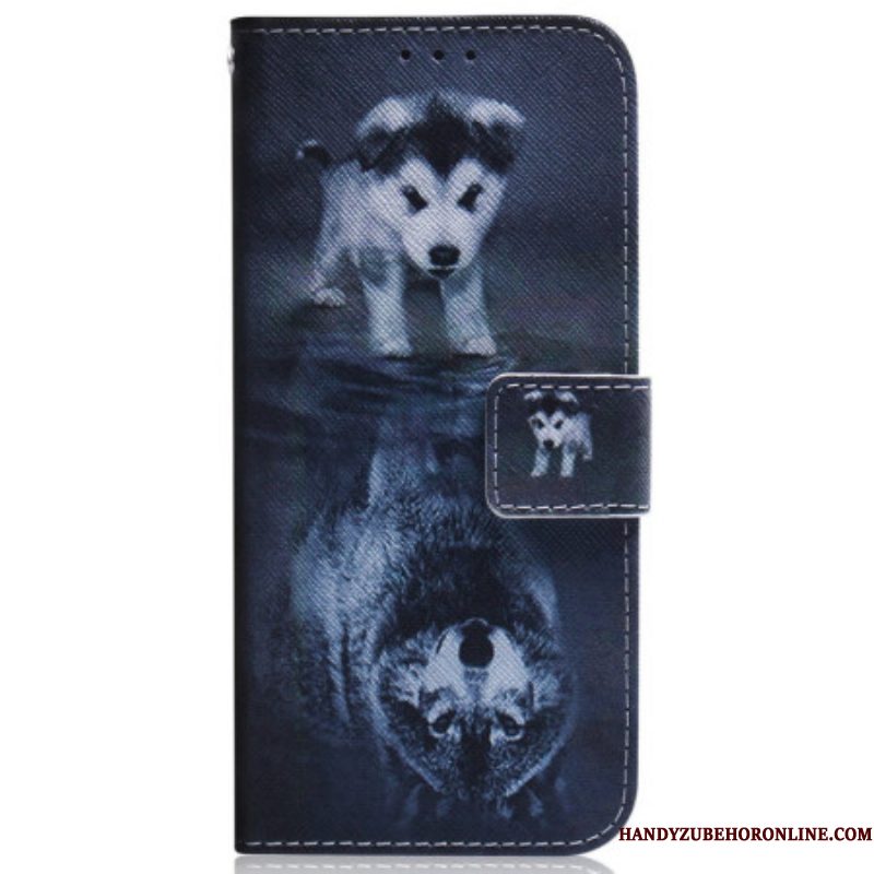 Folio-hoesje voor Samsung Galaxy M13 Met Ketting Strappy Puppy-droom