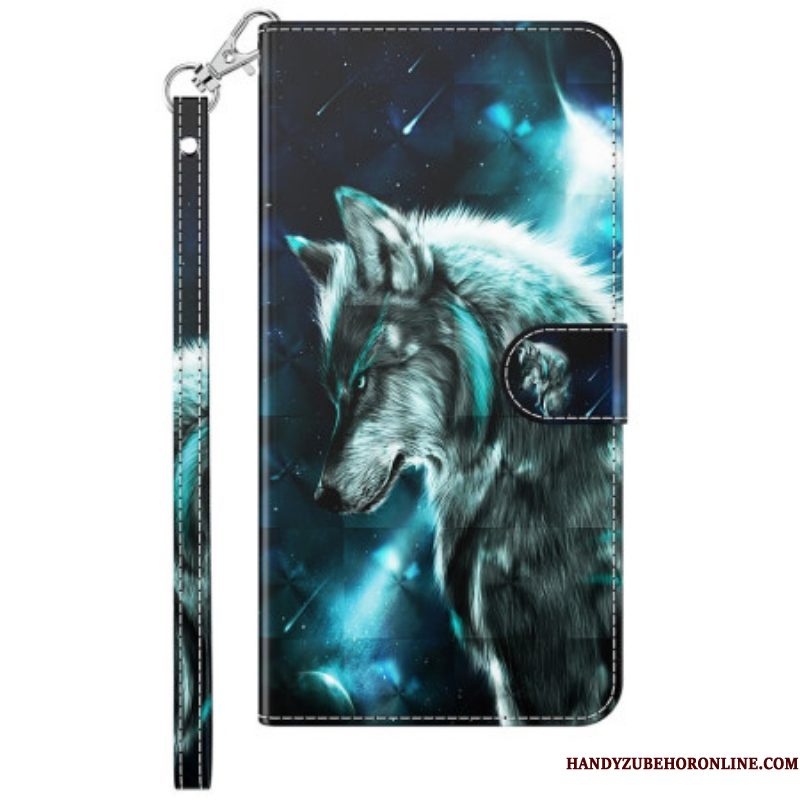 Folio-hoesje voor Samsung Galaxy M13 Wolf Met Sleutelkoord