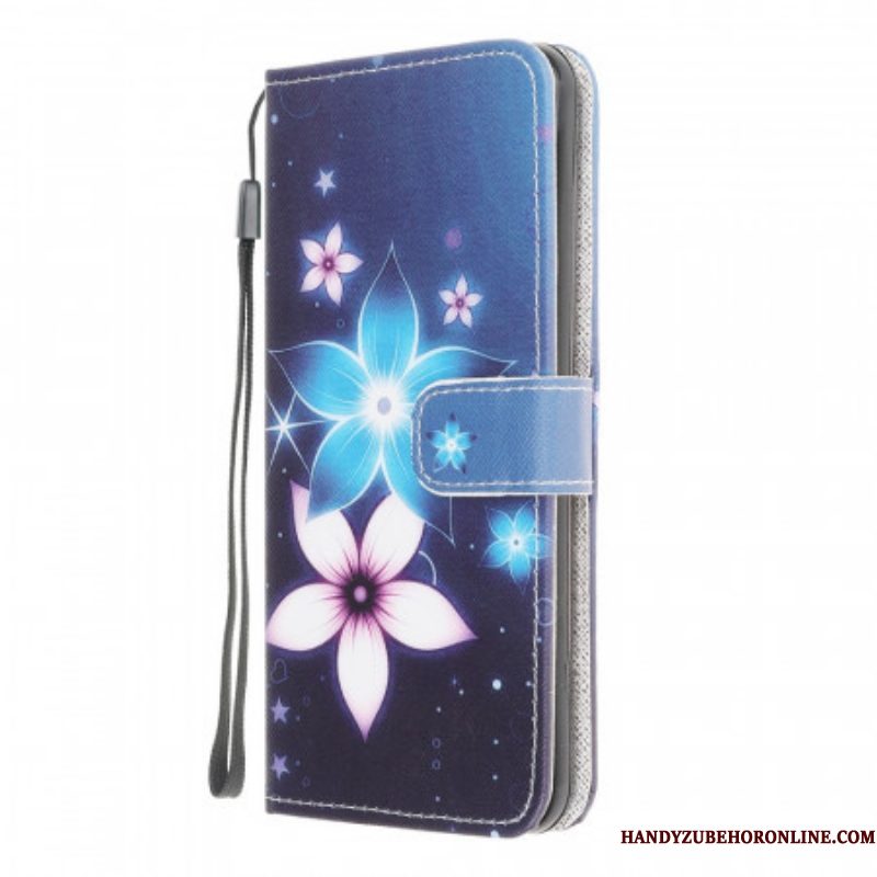 Folio-hoesje voor Samsung Galaxy M32 Met Ketting Maanband Bloemen