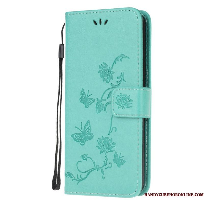 Folio-hoesje voor Samsung Galaxy M32 Met Ketting Riem Bloemen