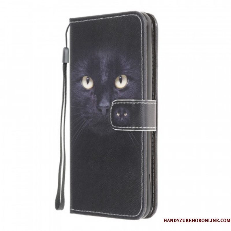 Folio-hoesje voor Samsung Galaxy M32 Met Ketting Strappy Zwarte Kattenogen
