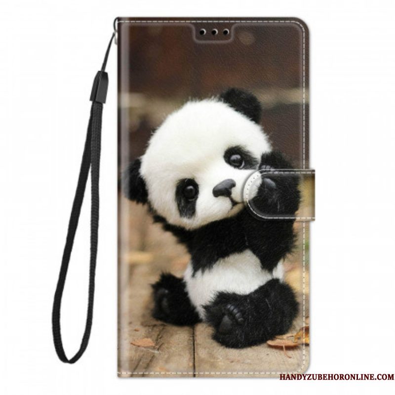 Folio-hoesje voor Samsung Galaxy M53 5G Met Ketting Kleine Panda Met Riem