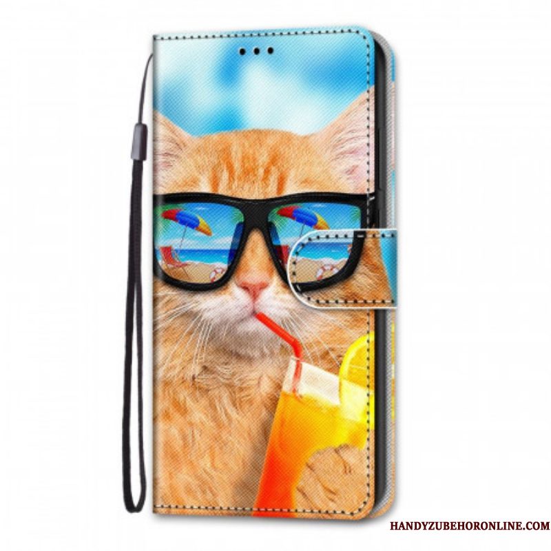 Folio-hoesje voor Samsung Galaxy M53 5G Met Ketting Strappy Star-kat