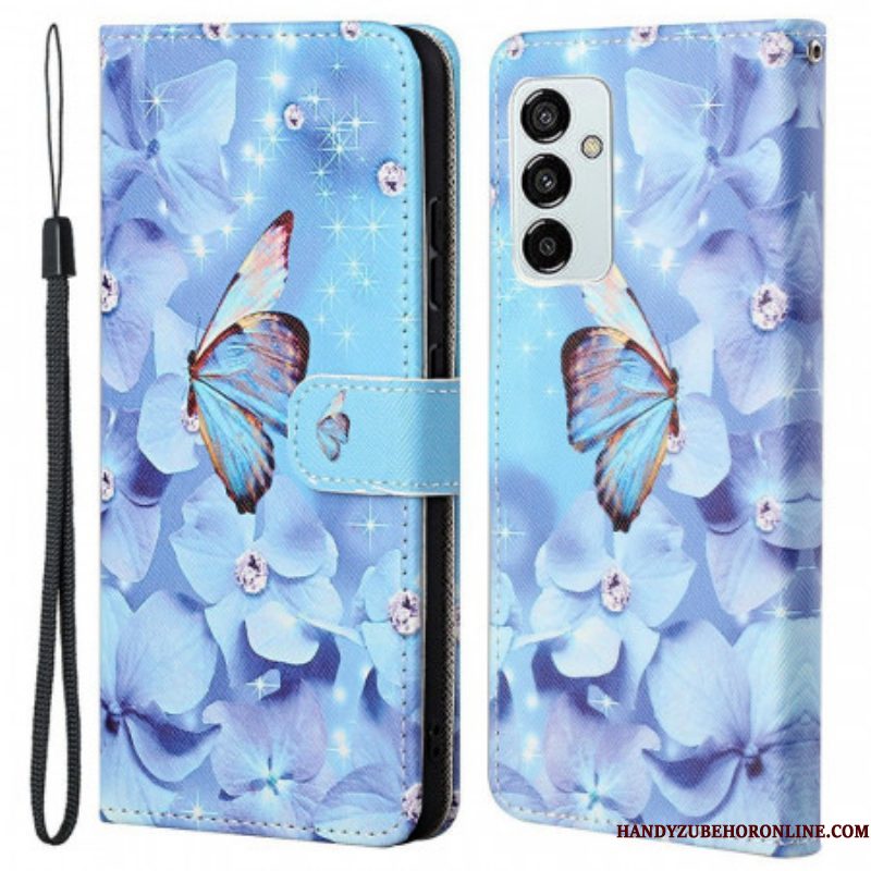 Folio-hoesje voor Samsung Galaxy M53 5G Met Ketting String Vlinders