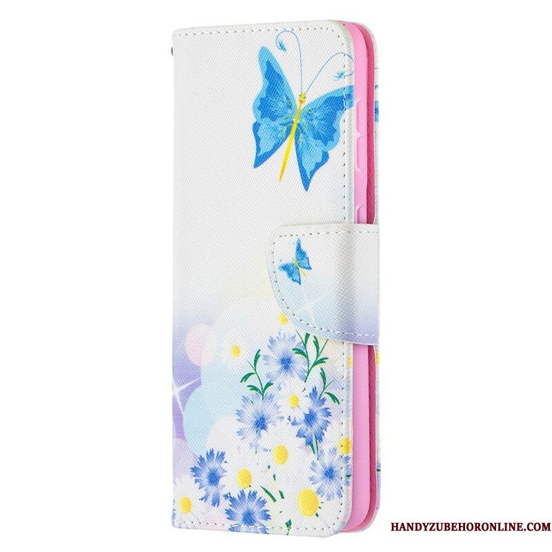 Folio-hoesje voor Samsung Galaxy S21 5G Geschilderde Vlinders En Bloemen