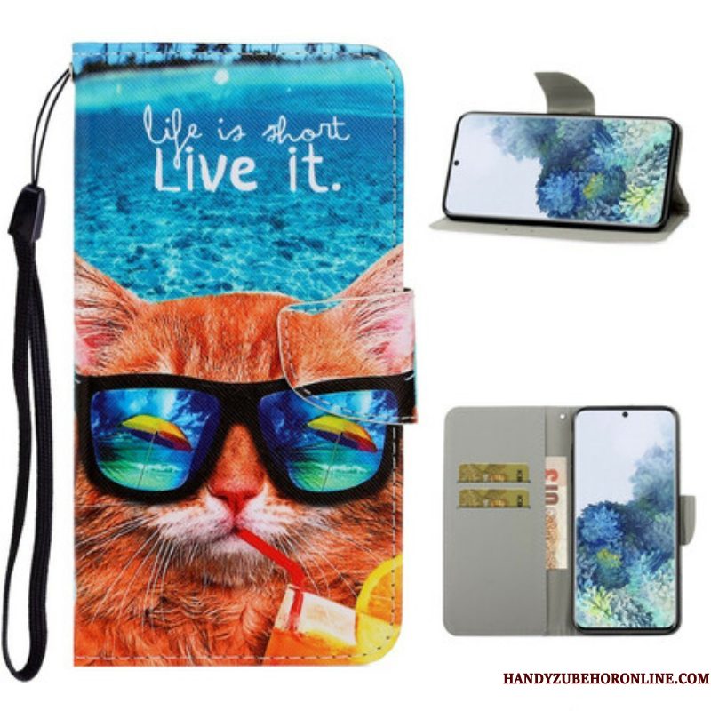 Folio-hoesje voor Samsung Galaxy S21 5G Met Ketting Kat Live It Strappy