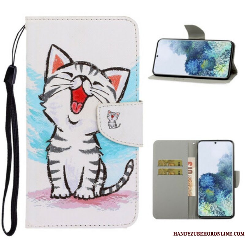 Folio-hoesje voor Samsung Galaxy S21 5G Met Ketting Strappy Kleur Kitten