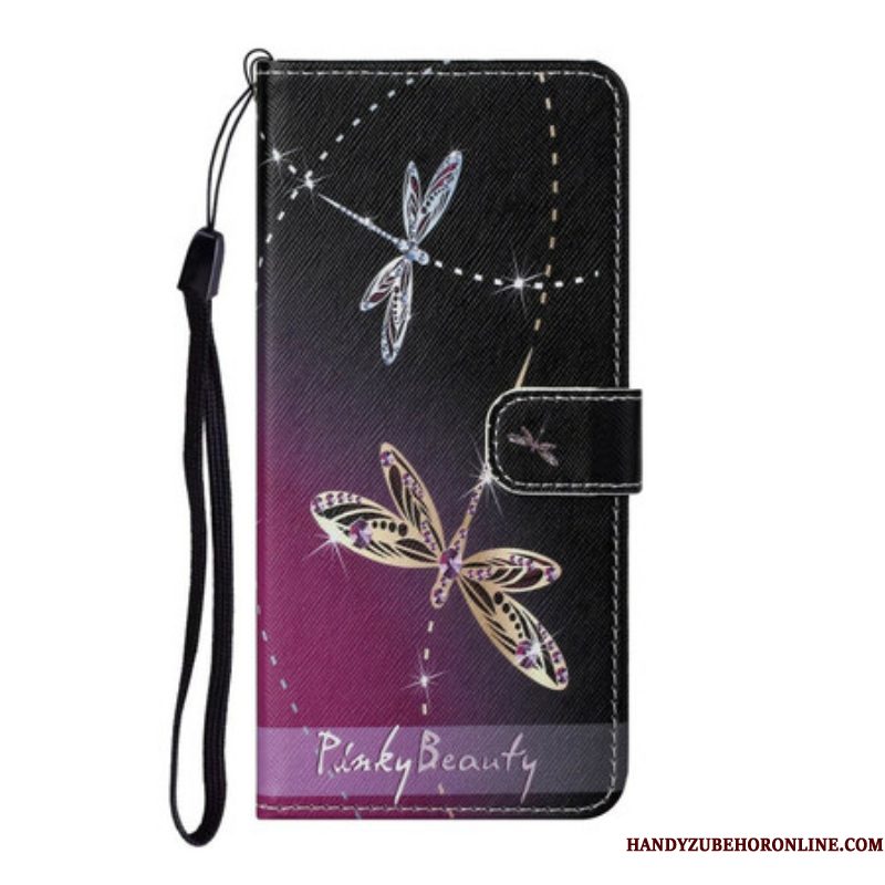 Folio-hoesje voor Samsung Galaxy S21 5G Met Ketting Strappy Libellen