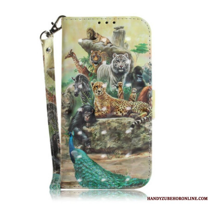 Folio-hoesje voor Samsung Galaxy S21 5G Met Ketting String Safari Dieren