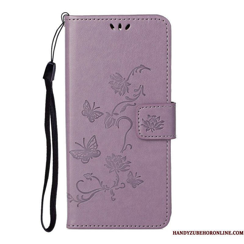 Folio-hoesje voor Samsung Galaxy S21 5G Met Ketting String Vlinders En Bloemen