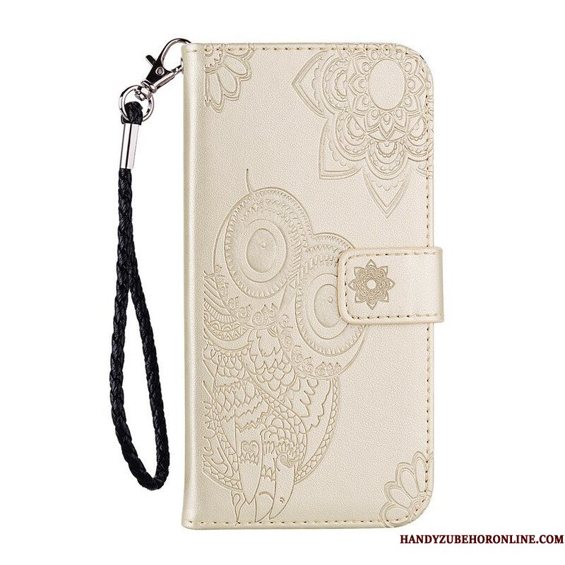 Folio-hoesje voor Samsung Galaxy S21 5G Uil Mandala En Lanyard