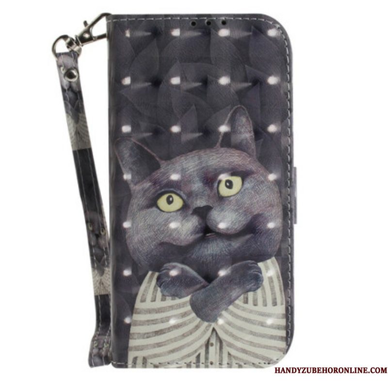 Folio-hoesje voor Samsung Galaxy S21 FE Met Ketting Grijze Kat Met Riem