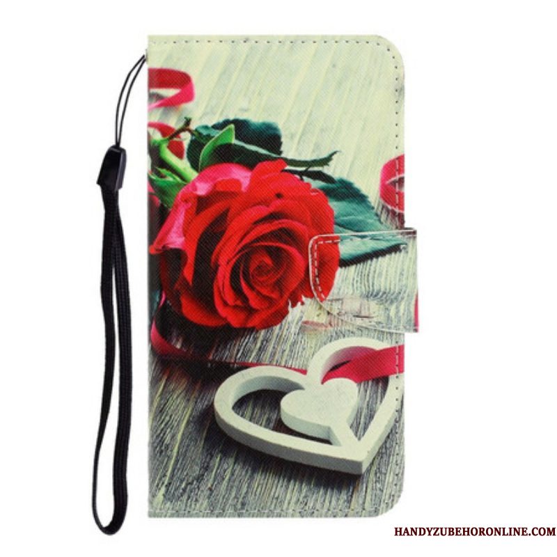 Folio-hoesje voor Samsung Galaxy S21 FE Met Ketting Romantische Roos Met Riem